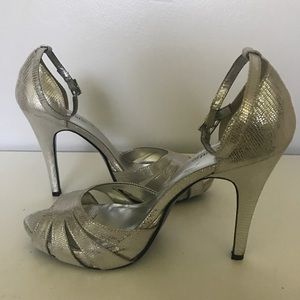 Silver open toe heels